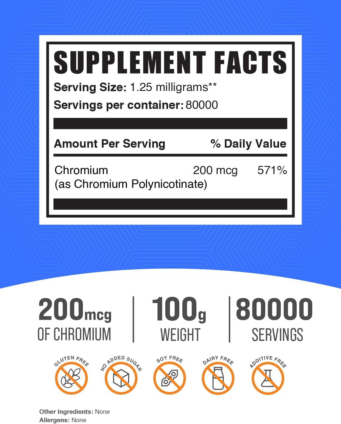 Chromium Polynicotinate Powder - Yeast Free, 200mcg, 100g - BulkSupplements