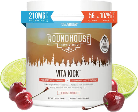 Chuck Norris Vita Kick Hydration Collagen Powder - Cherry Limeade Flavor, 30 Servings, Sugar-Free Drink Mix for Skin Health