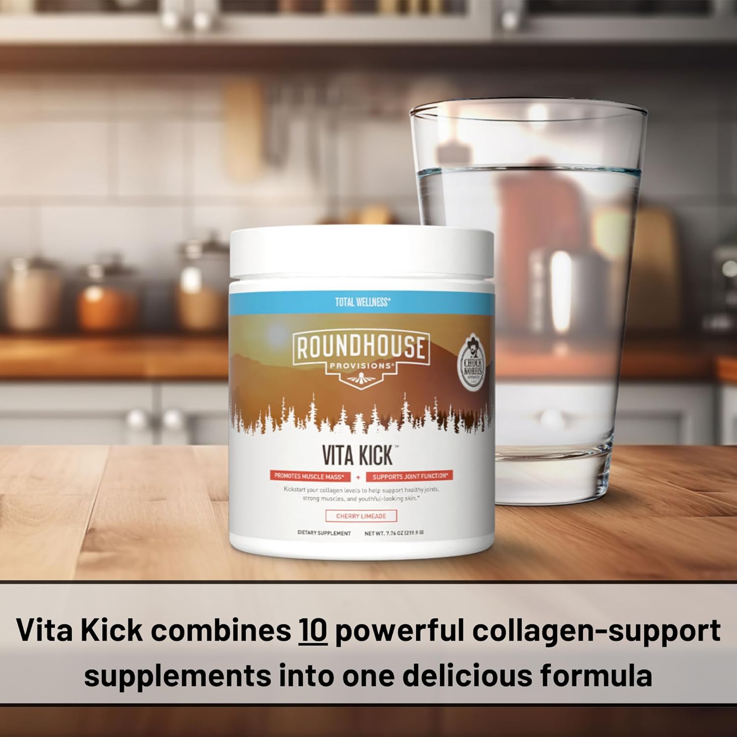 Chuck Norris Vita Kick Hydration Collagen Powder - Cherry Limeade Flavor, 30 Servings, Sugar-Free Drink Mix for Skin Health