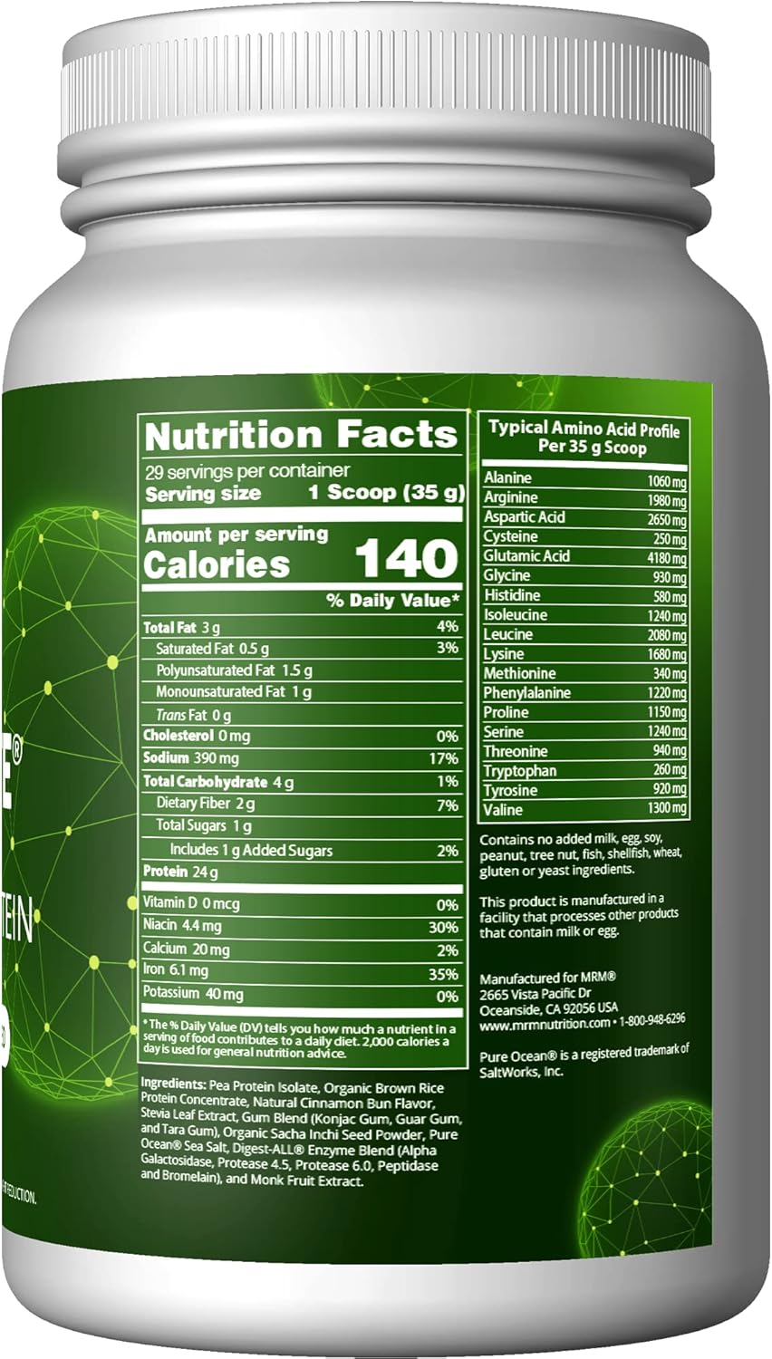 Cinnamon Bun Flavored Vegan Protein Powder with BCAAs and Digestive Enzymes - 30 Servings