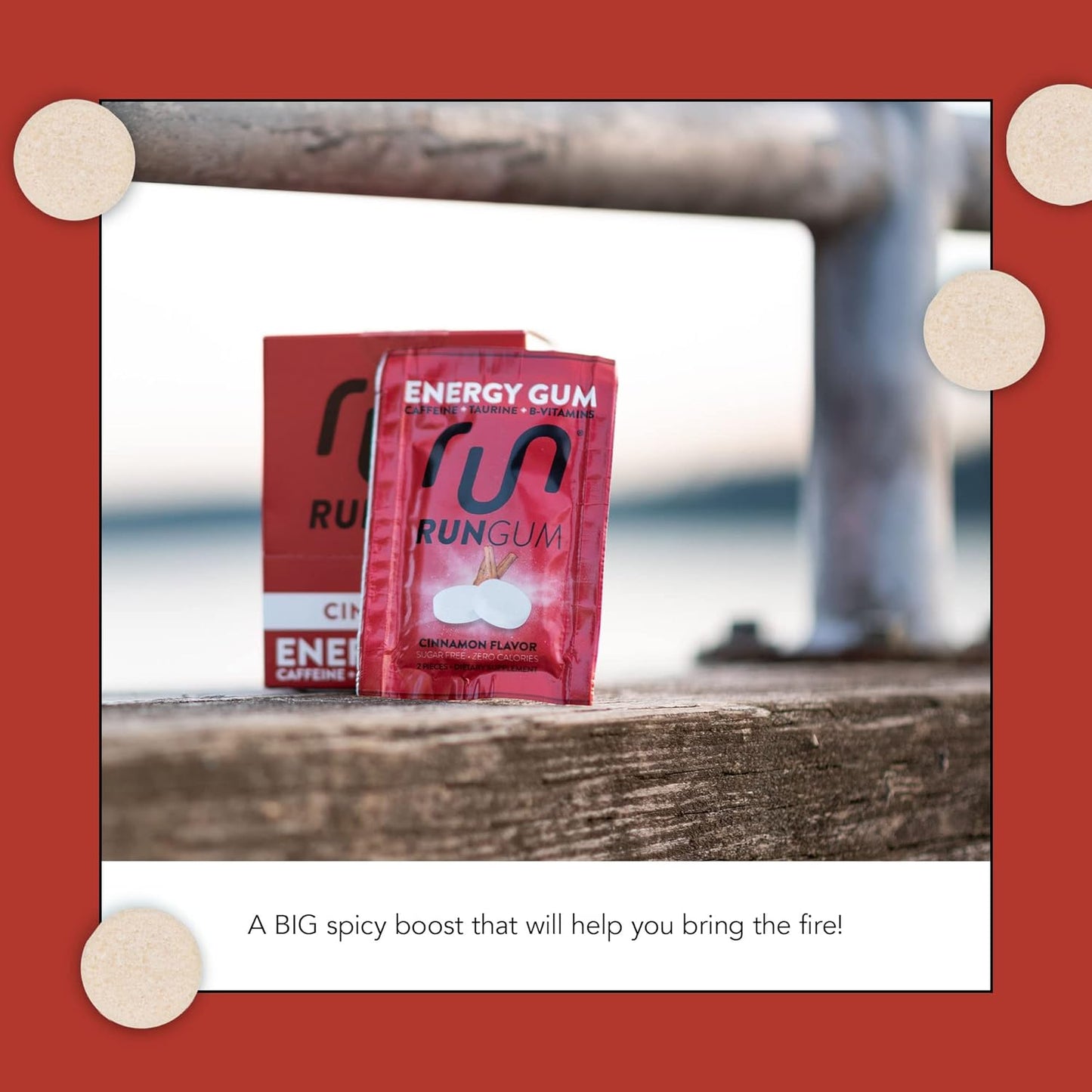 Cinnamon Energy Gum with 50mg Caffeine, Taurine, and B-Vitamins - 24 Pieces x 12 Packs, Sugar Free & Zero Calorie - BoostGo Australia