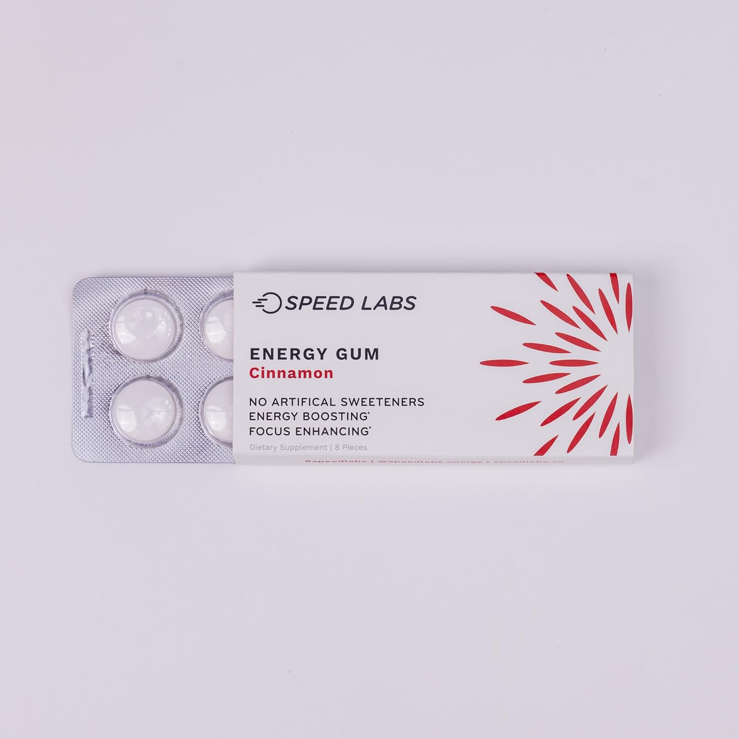 Cinnamon Natural Caffeine Energy Gum - 25mg Caffeine, Taurine, B Vitamins - 48 Pieces (6 Packs)