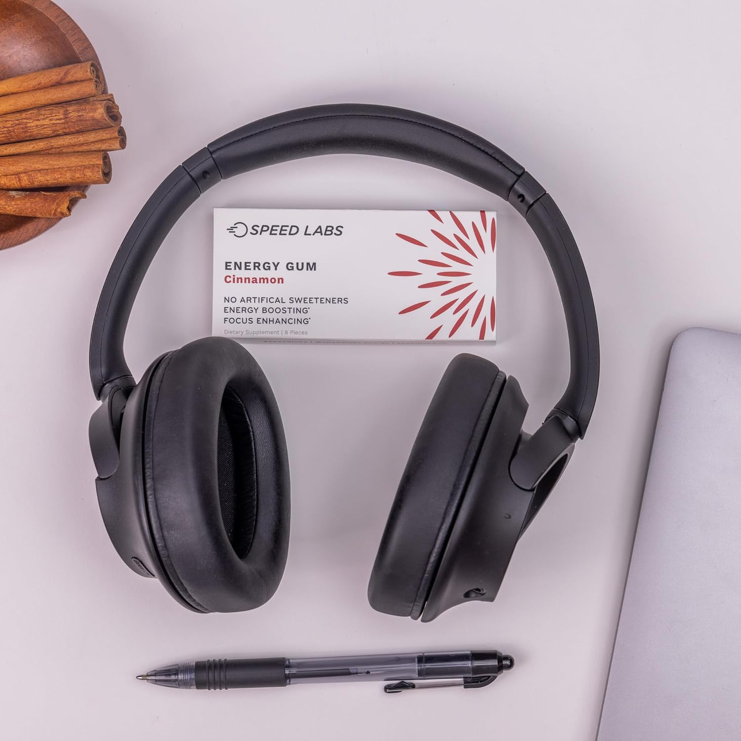 Cinnamon Natural Caffeine Energy Gum - 25mg Caffeine, Taurine, B Vitamins - 48 Pieces (6 Packs)