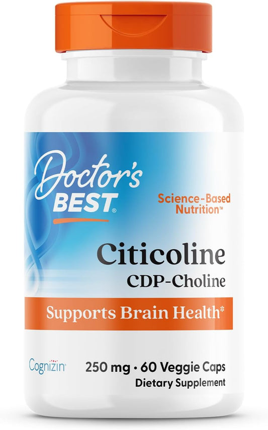 Citicoline CDP-Choline by Doctor's Best: Brain Health Support, Non-GMO, Gluten Free, Vegan - 60 Veggie Caps