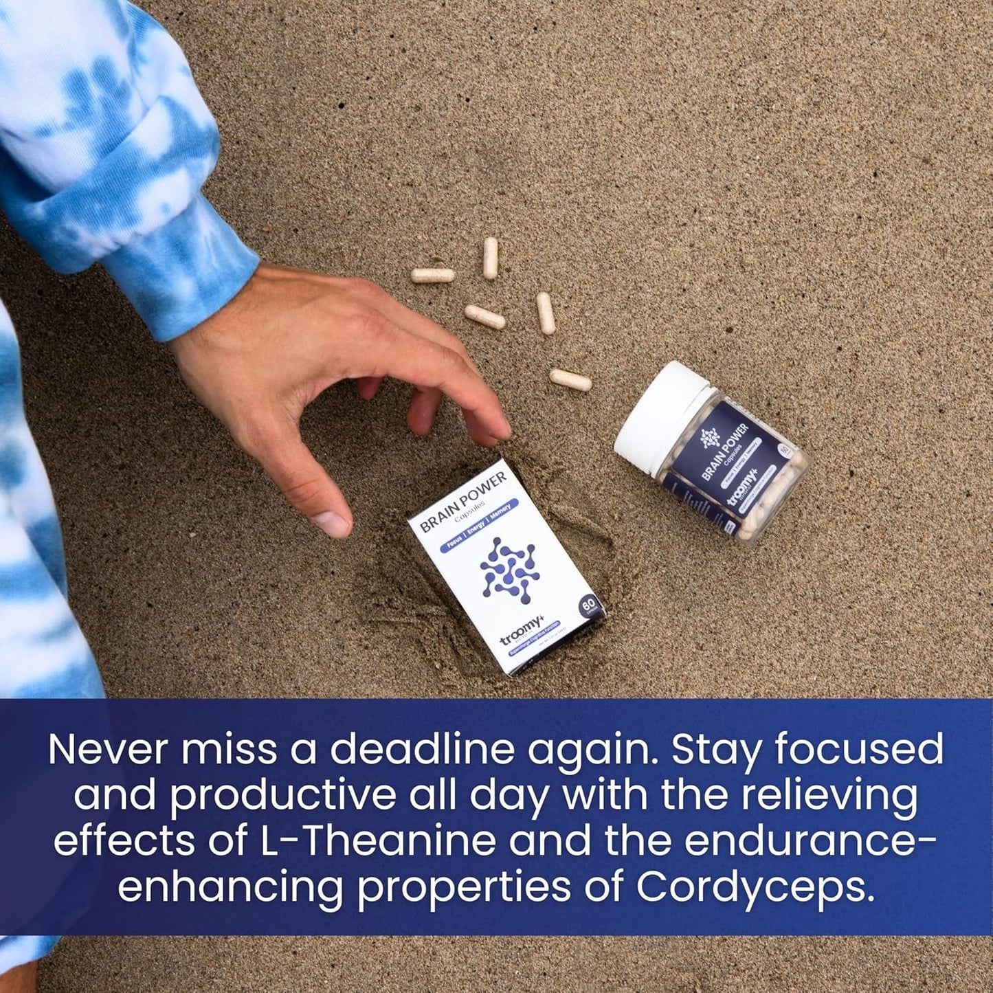 Citicoline Lion's Mane Cordyceps Brain Power Supplement - Boost Focus & Memory - 60 Capsules