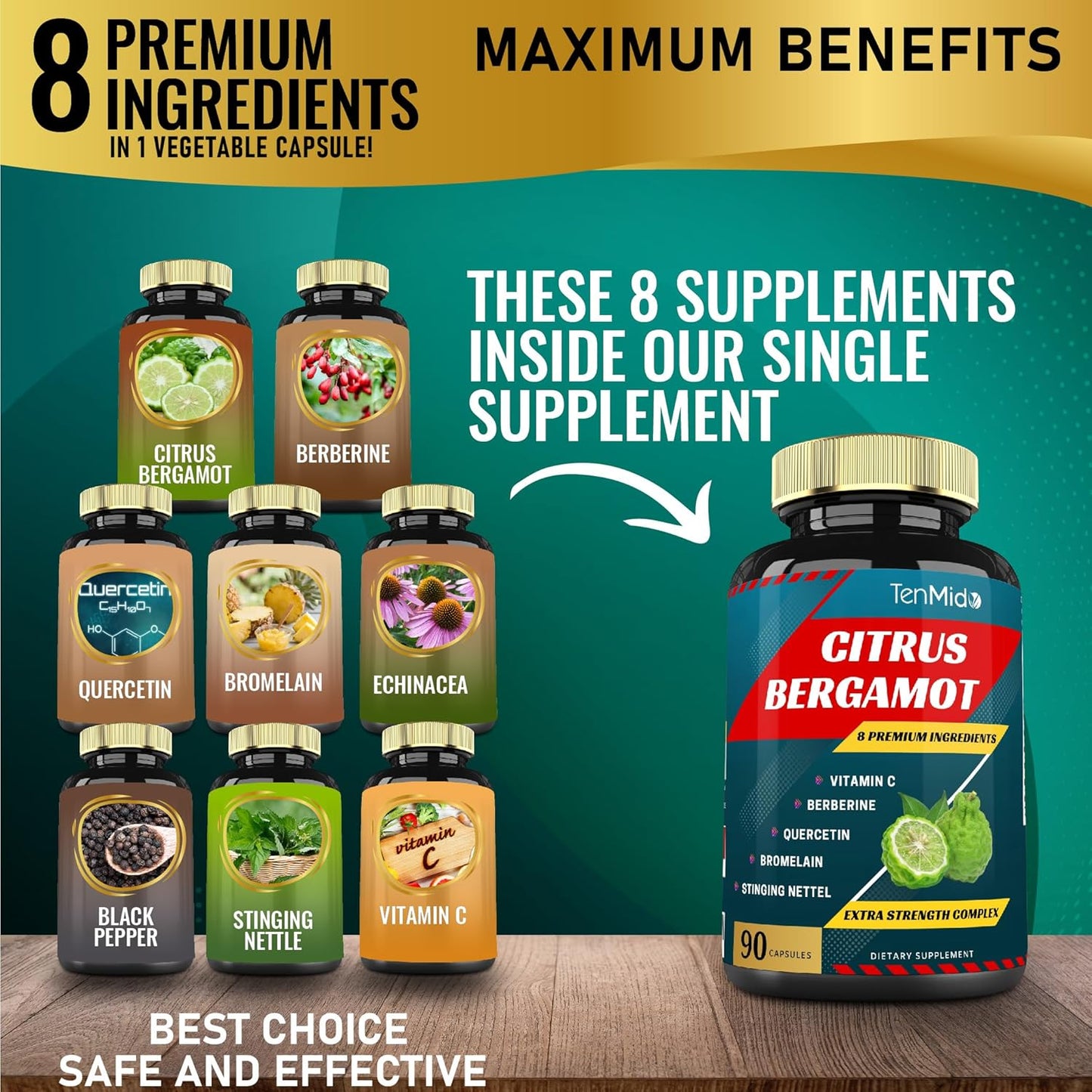 Citrus Bergamot Extract Capsules with Vitamin C and Herbal Blend - 90 Capsules, 3 Month Supply