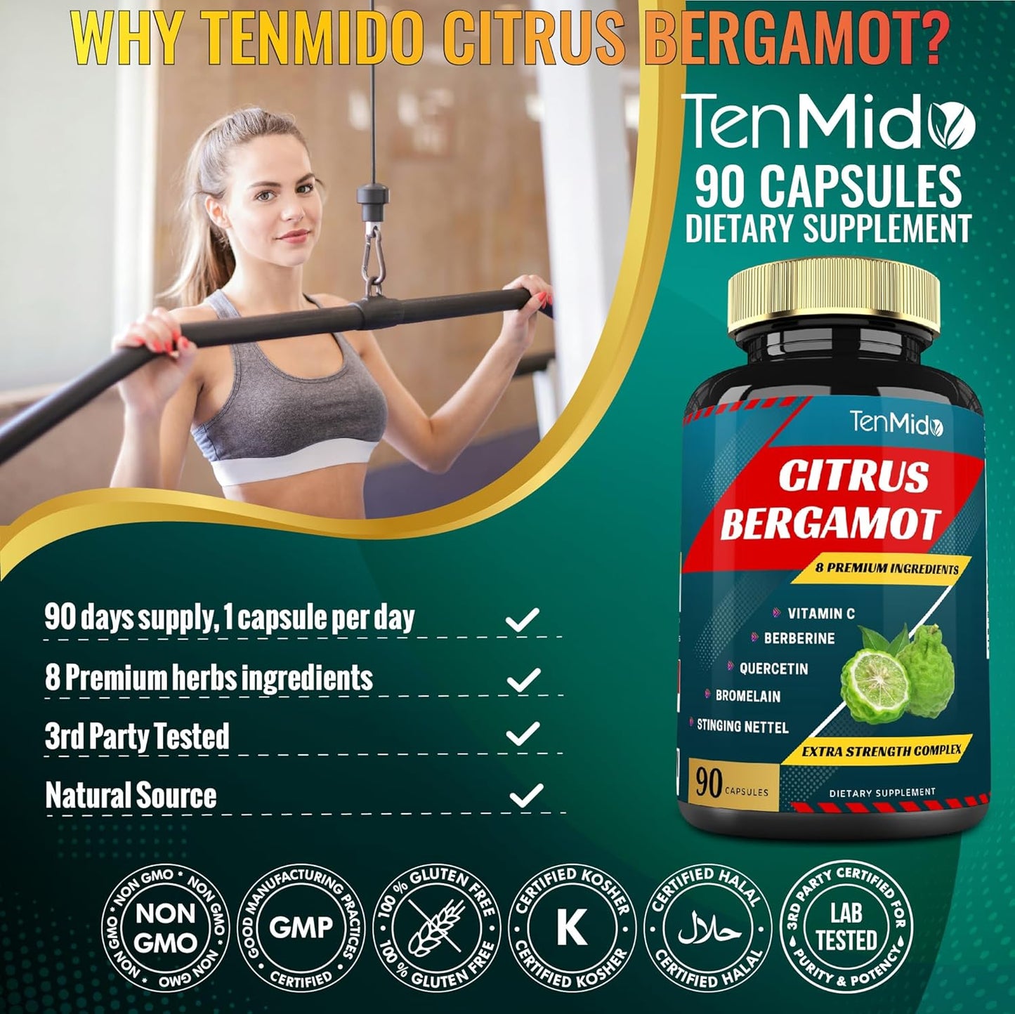 Citrus Bergamot Extract Capsules with Vitamin C and Herbal Blend - 90 Capsules, 3 Month Supply