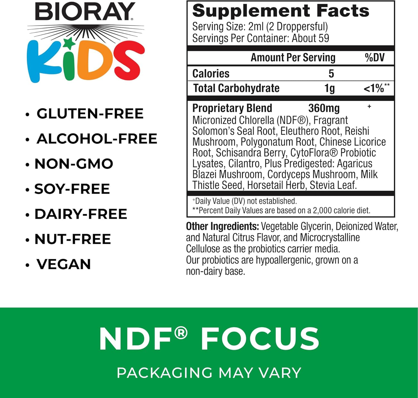 Citrus BIORAY Kids NDF Focus - 4 fl oz - Supports Cognitive Function & Energy - Non-GMO, Vegetarian, Gluten Free - 2-4 Month Supply