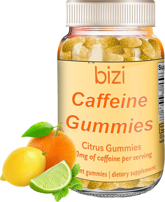 Citrus Flavored Bizi Caffeine Gummies - Energy Boosting Supplement for Men and Women, 30mg Caffeine per Gummy, 60 Count