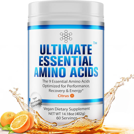 Citrus Flavored Essential Amino Acids Powder - 100% Pure BCAA with Lysine, Threonine, Phenylalanine, Methionine, Histidine, and Tryptophan - 60 Servings