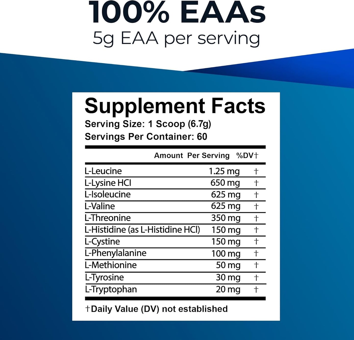 Citrus Flavored Essential Amino Acids Powder - 100% Pure BCAA with Lysine, Threonine, Phenylalanine, Methionine, Histidine, and Tryptophan - 60 Servings