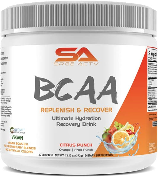 Citrus Punch BCAA Powder with Glutamine and Electrolytes - 30 Servings for Recovery and Hydration