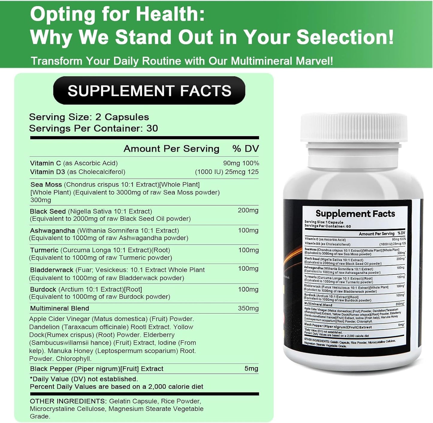 Civavo Superfood Supplement Blend with Sea Moss, Black Seed Oil, Ashwagandha, Bladderwrack, Turmeric, Burdock, Elderberry, and more - BoostGo Australia