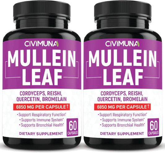 CIVIMUNA Mullein Leaf Capsules 6850mg (2 Packs) - Cordyceps, Reishi - 4 Month Supply