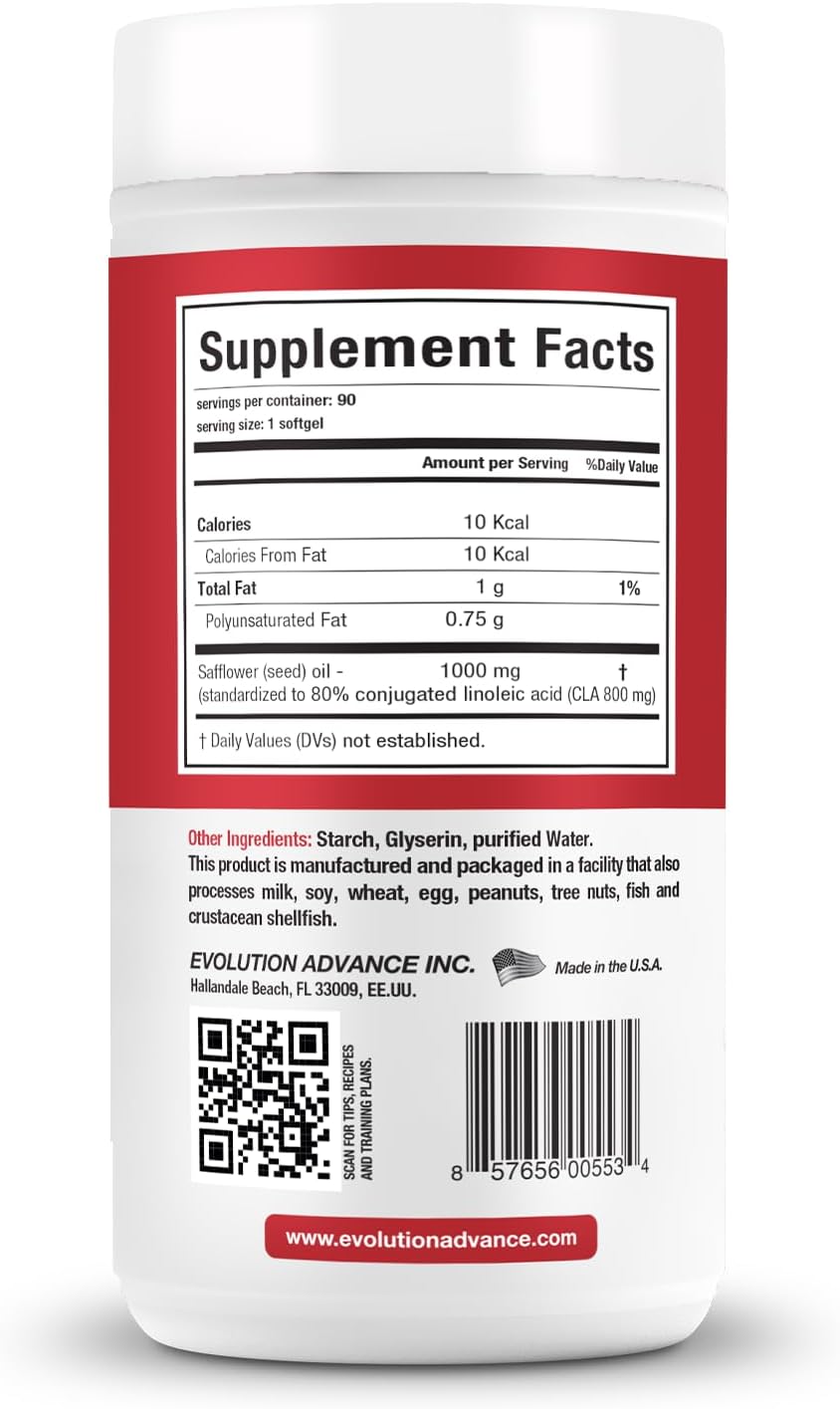 CLA Fit 800mg Softgels - Safflower Conjugated Linoleic Acid Supplement for Lean Muscle Mass & Energy - Non-GMO, Gluten-Free - 90 Count