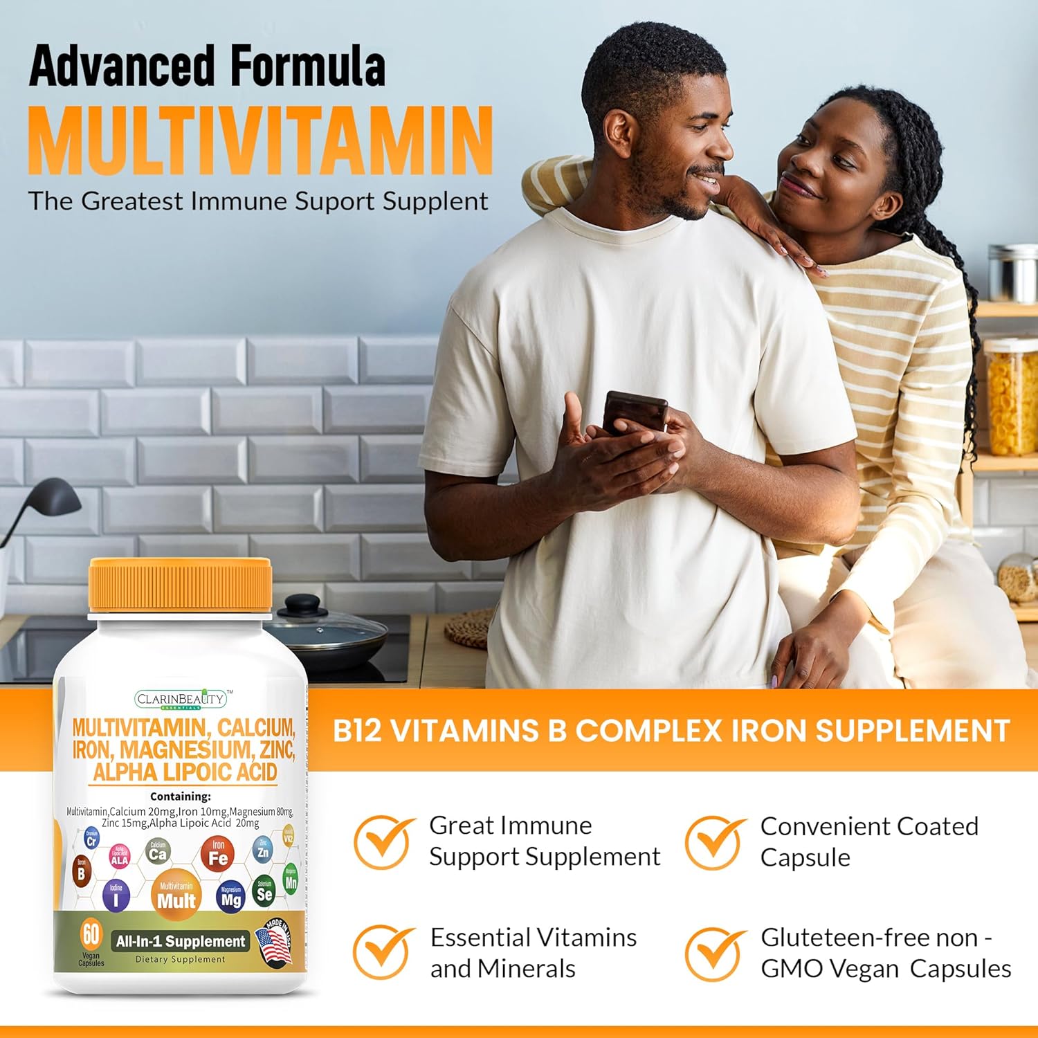 ClarinBeauty Multivitamin with Essential Nutrients for Heart, Energy, Metabolism, Immune Support & More