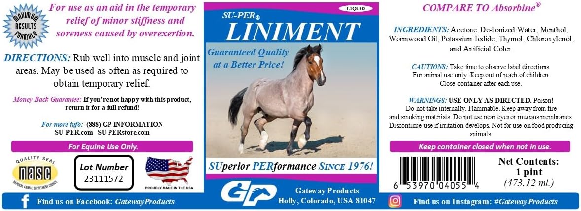 Classic Equine SU-PER Liniment for Horses - Relieves Minor Stiffness & Soreness - 1 Pint, (2 Pack)
