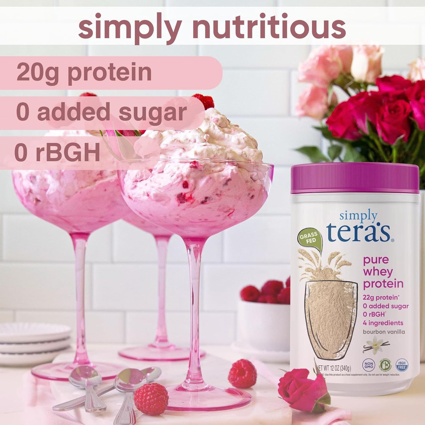 Clean & Grass Fed Vanilla Whey Protein Powder - Non-GMO, Kosher, Soy-Free - 24 oz