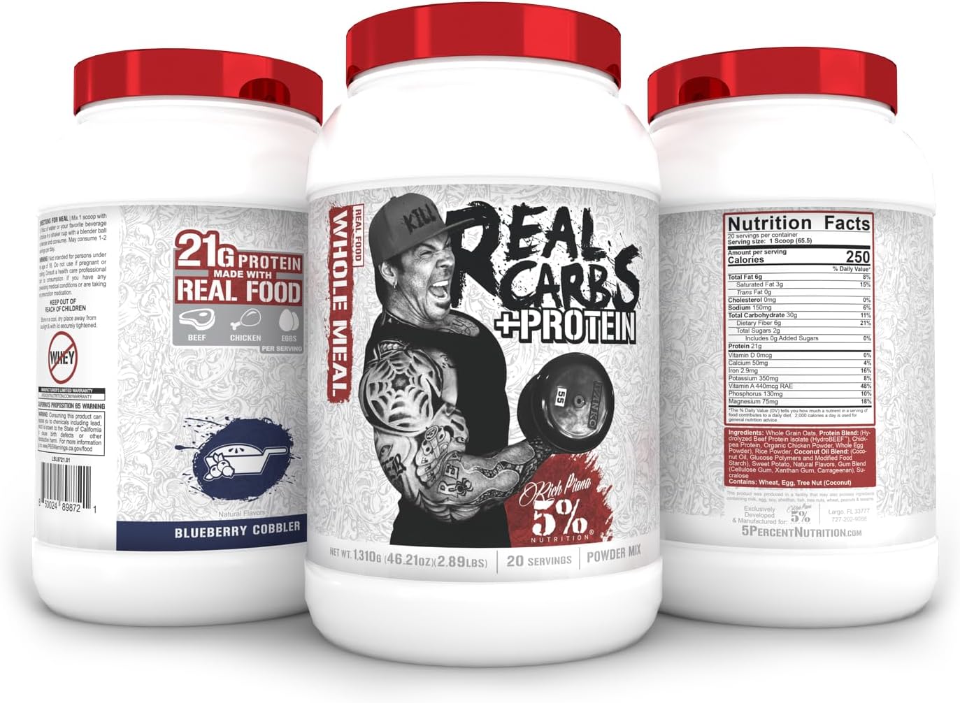Clean Mass Gainer Protein Powder with Real Carbs + Protein | Rich Piana Real Food Carbohydrate Fuel for Pre/Post-Workout Recovery | Blueberry Cobbler Flavor | 2.89 lb, 20 Servings