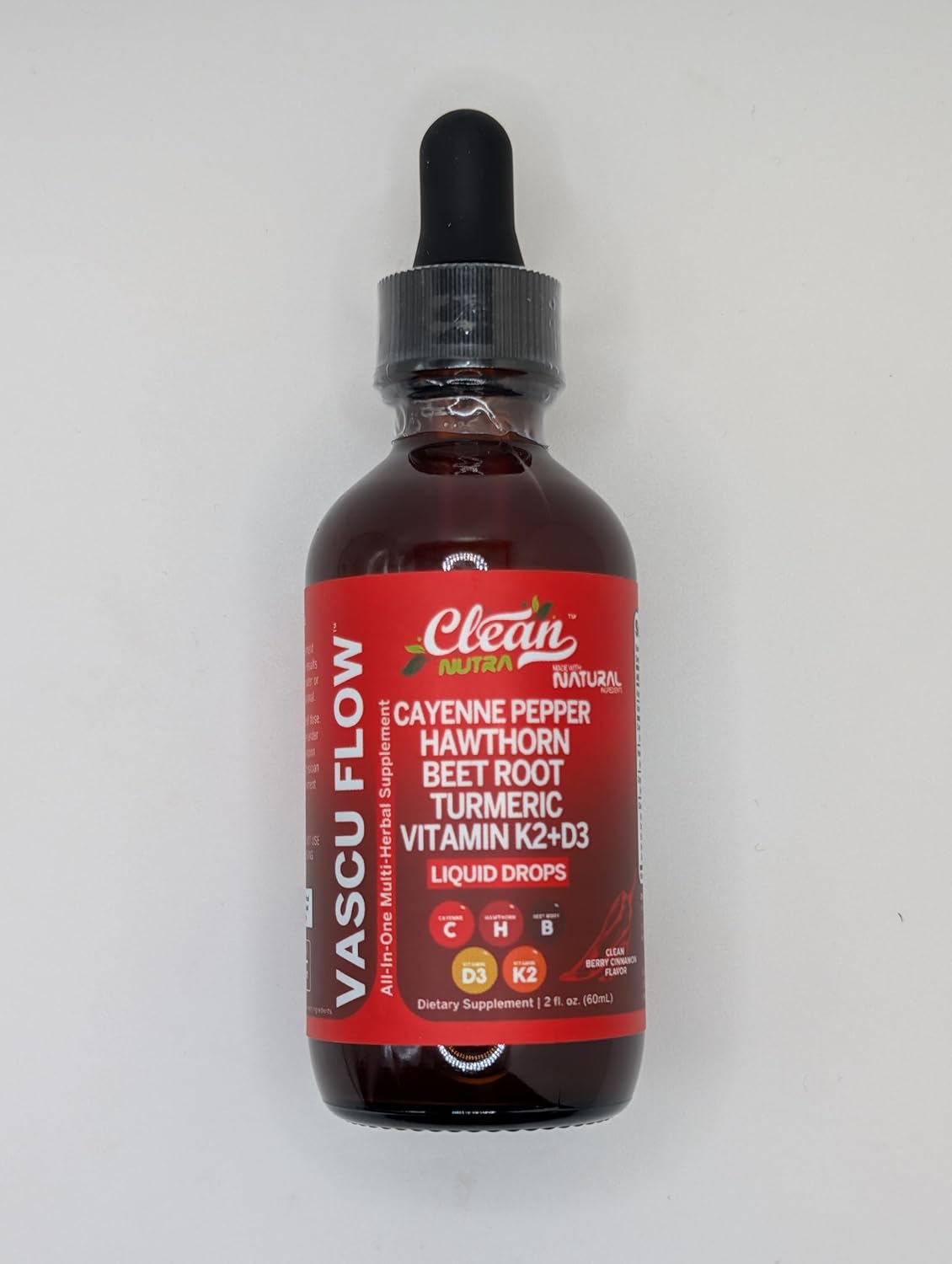 Clean Nutra Liquid Drops Supplement with Cayenne Pepper, Hawthorn Berry, Vitamin D3 K2, Beet Root Powder, Ceylon Cinnamon, Turmeric Curcumin, Organic Panax Ginseng, and Berberine Extract - VIT D K Formula