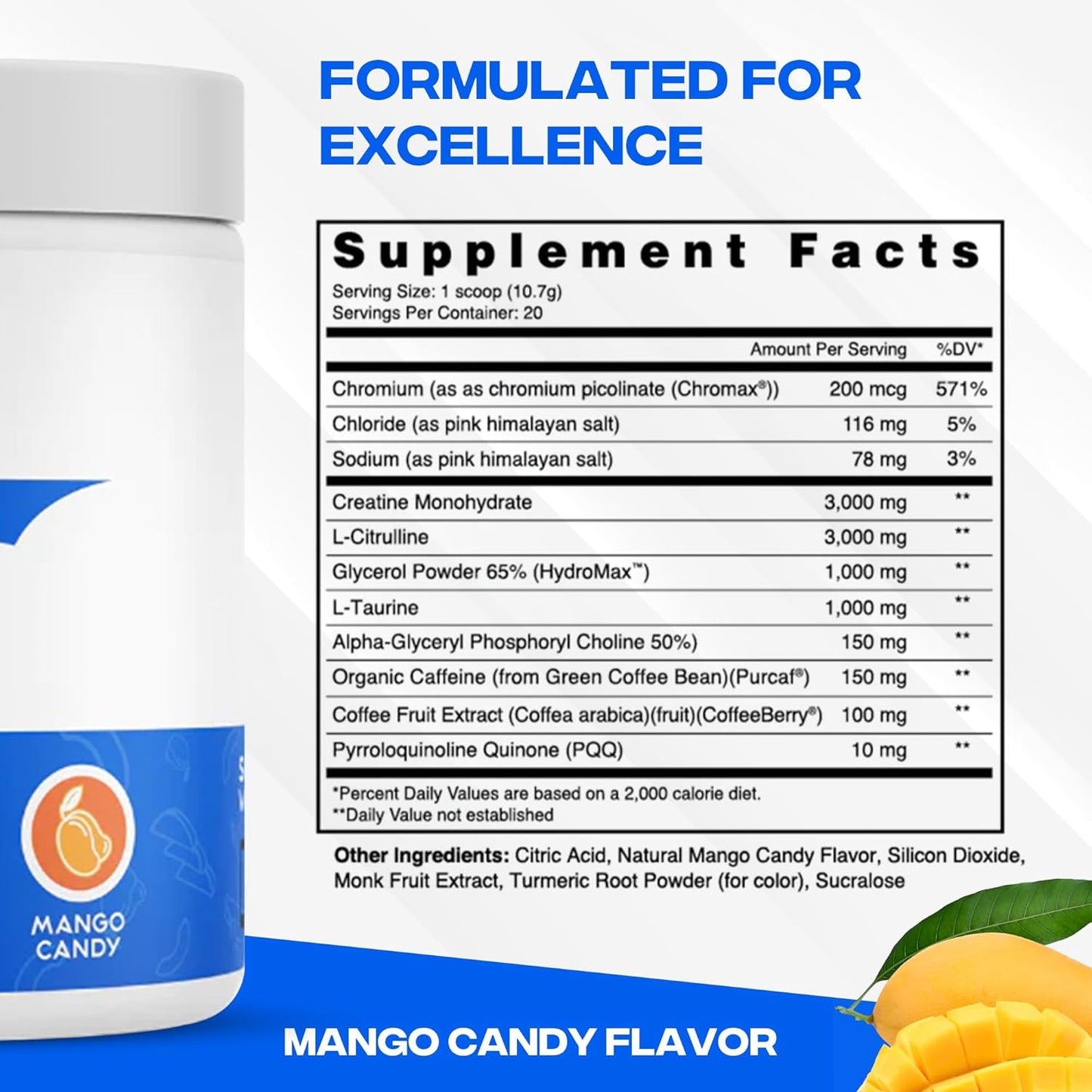 Clean & Safe XEELA Pre Workout Supplement for Jitter-Free Energy Boost - Organic Caffeine, Creatine, and Citrulline Formula for Endurance and Focus - Mango Candy Flavor