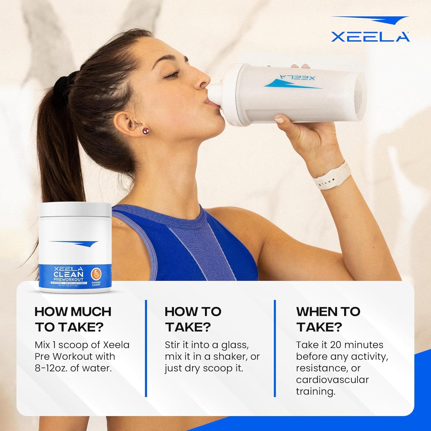 Clean & Safe XEELA Pre Workout Supplement for Jitter-Free Energy Boost - Organic Caffeine, Creatine, and Citrulline Formula for Endurance and Focus - Mango Candy Flavor