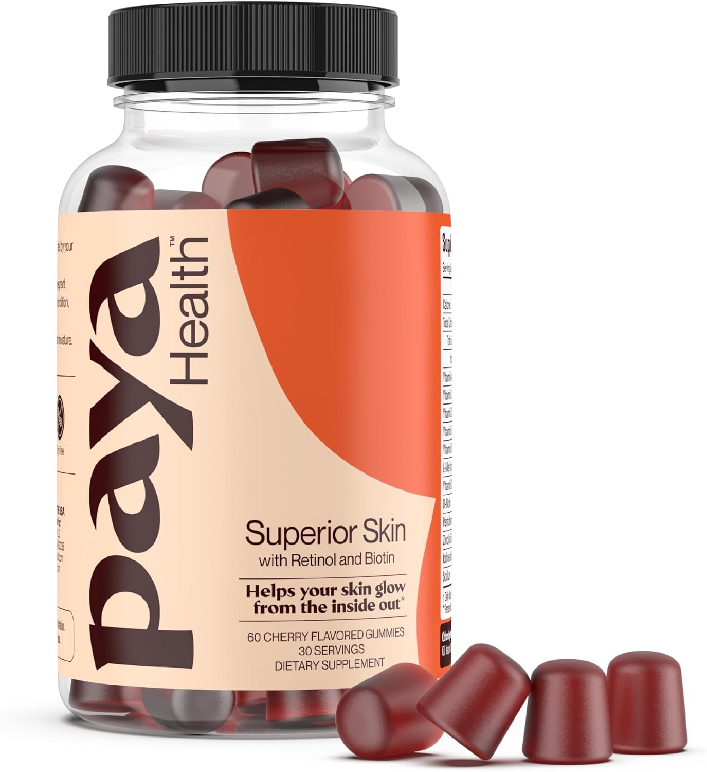 Clear Skin, Healthy Hair & Nails Gummies with Retinol, Biotin, and Zinc | Vitamins A, E, C | Non-GMO, Gluten-Free, Cherry Flavor | 60 Count