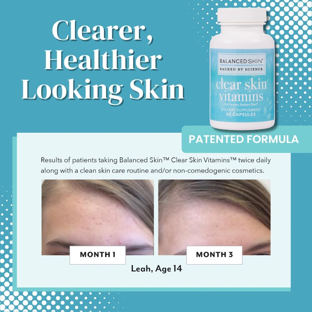 Clear Skin Vitamins for Hormonal & Cystic Acne Control - Dermatologist Developed Supplement for Healthy Glowing Skin in Women & Men