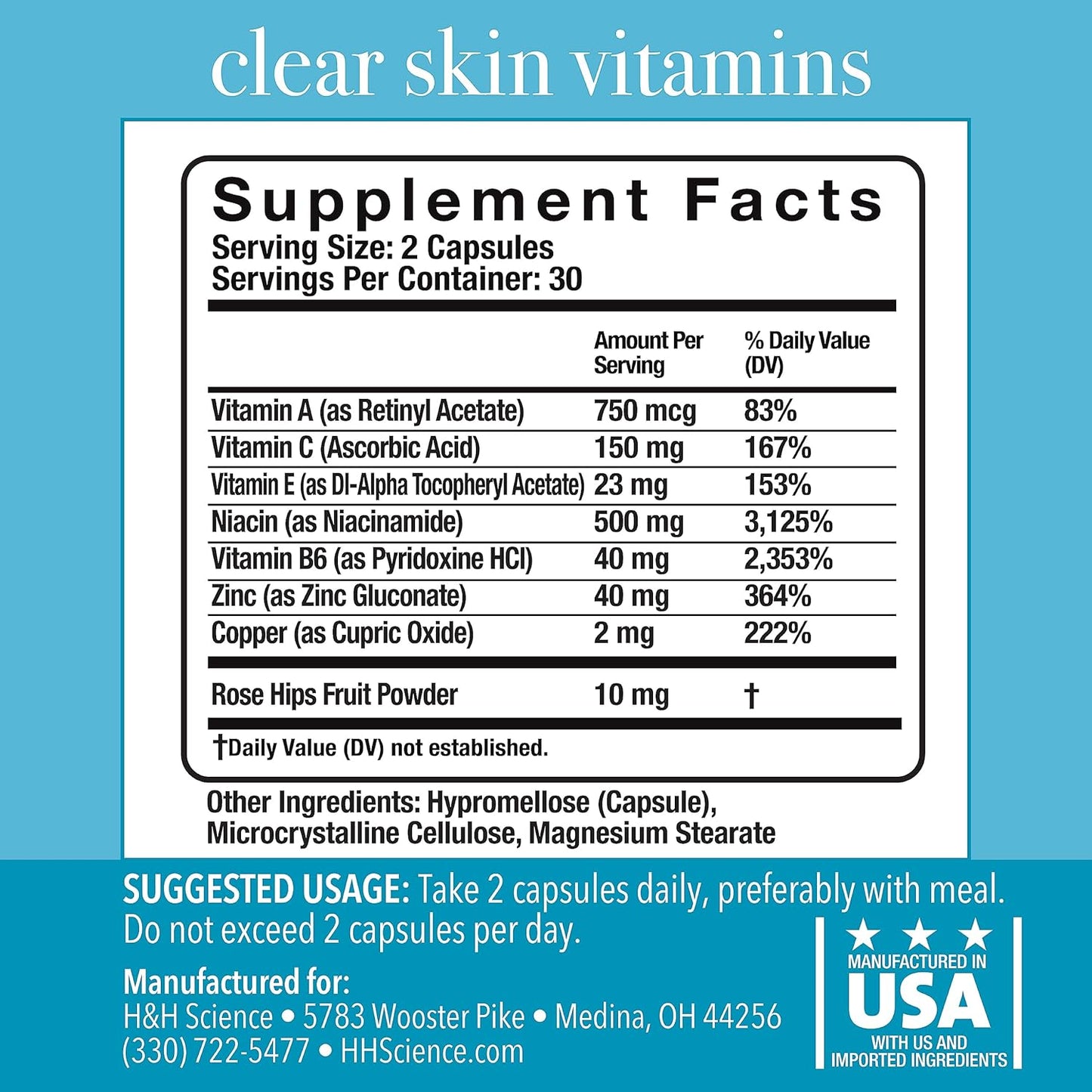 Clear Skin Vitamins for Hormonal & Cystic Acne Control - Dermatologist Developed Supplement for Healthy Glowing Skin in Women & Men