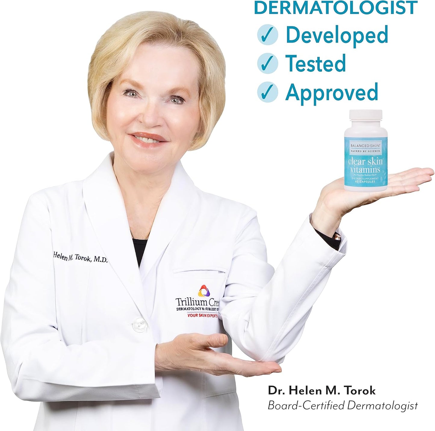 Clear Skin Vitamins for Hormonal & Cystic Acne Control - Dermatologist Developed Supplement for Healthy Glowing Skin in Women & Men
