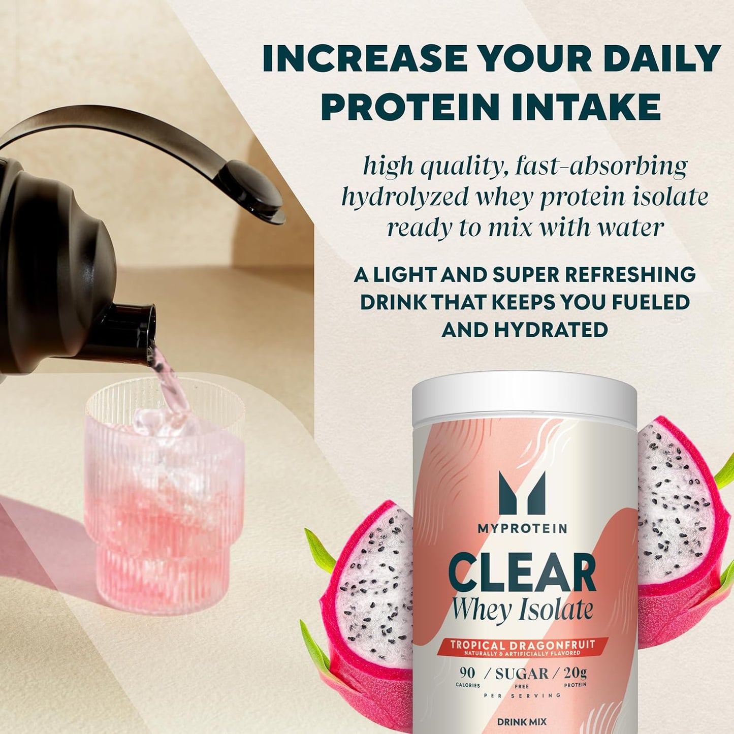 Clear Whey Isolate Protein Powder Tropical Dragonfruit Flavor - 1.1 Lb (20 Servings) with 20g Protein per Serving - BoostGo Australia