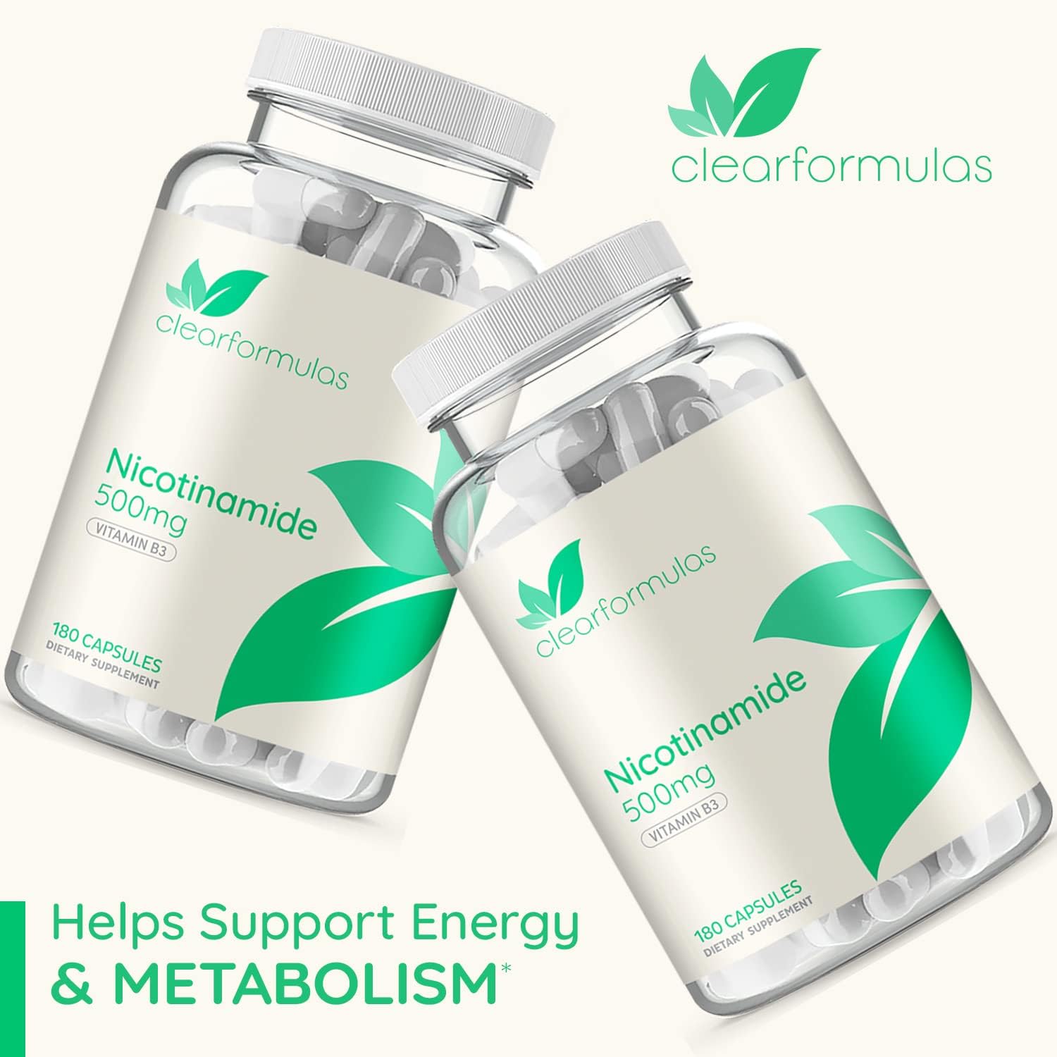 ClearFormulas Nicotinamide 500mg - 180 Vegetarian Capsules, High Potency Vitamin B3 Supplement