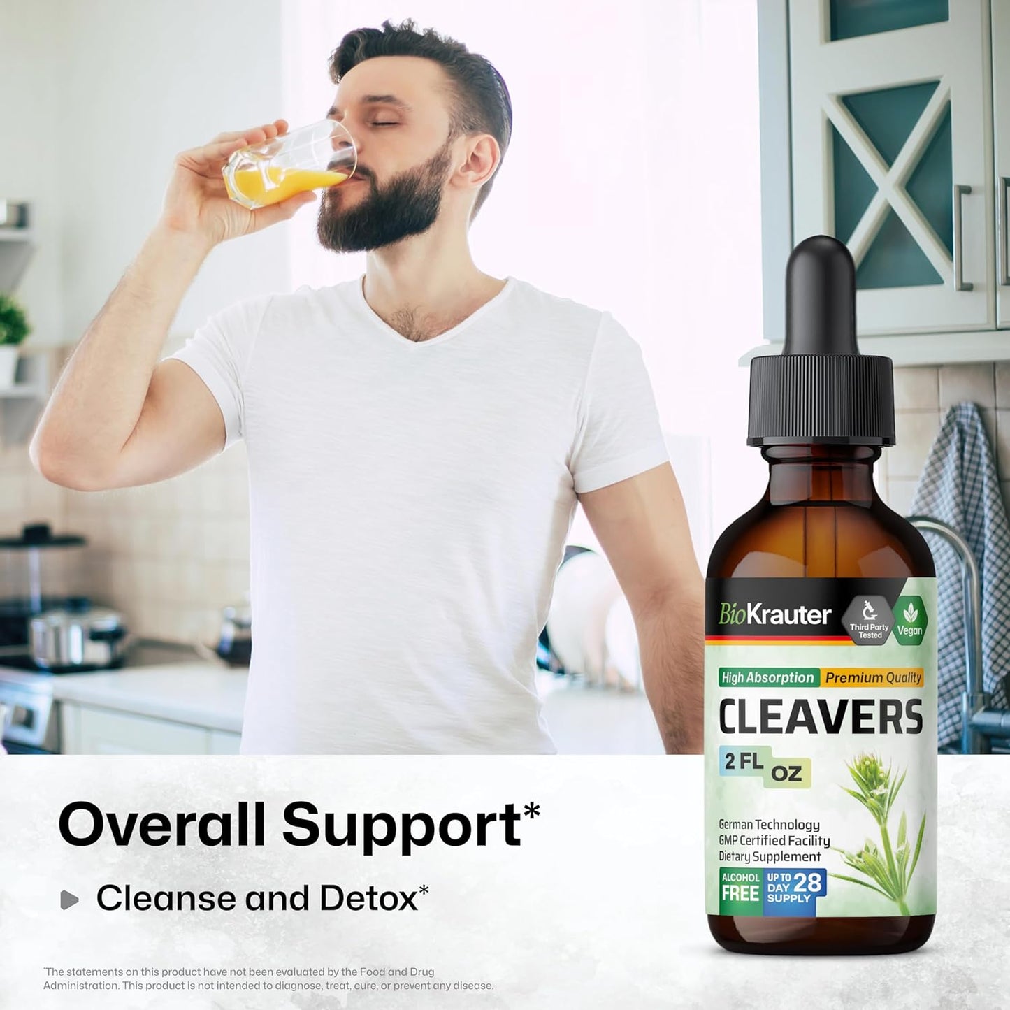 Cleavers Herb Liquid Extract - Natural Detox Tincture - Vegan, Alcohol & Sugar Free - 2 Fl.Oz.