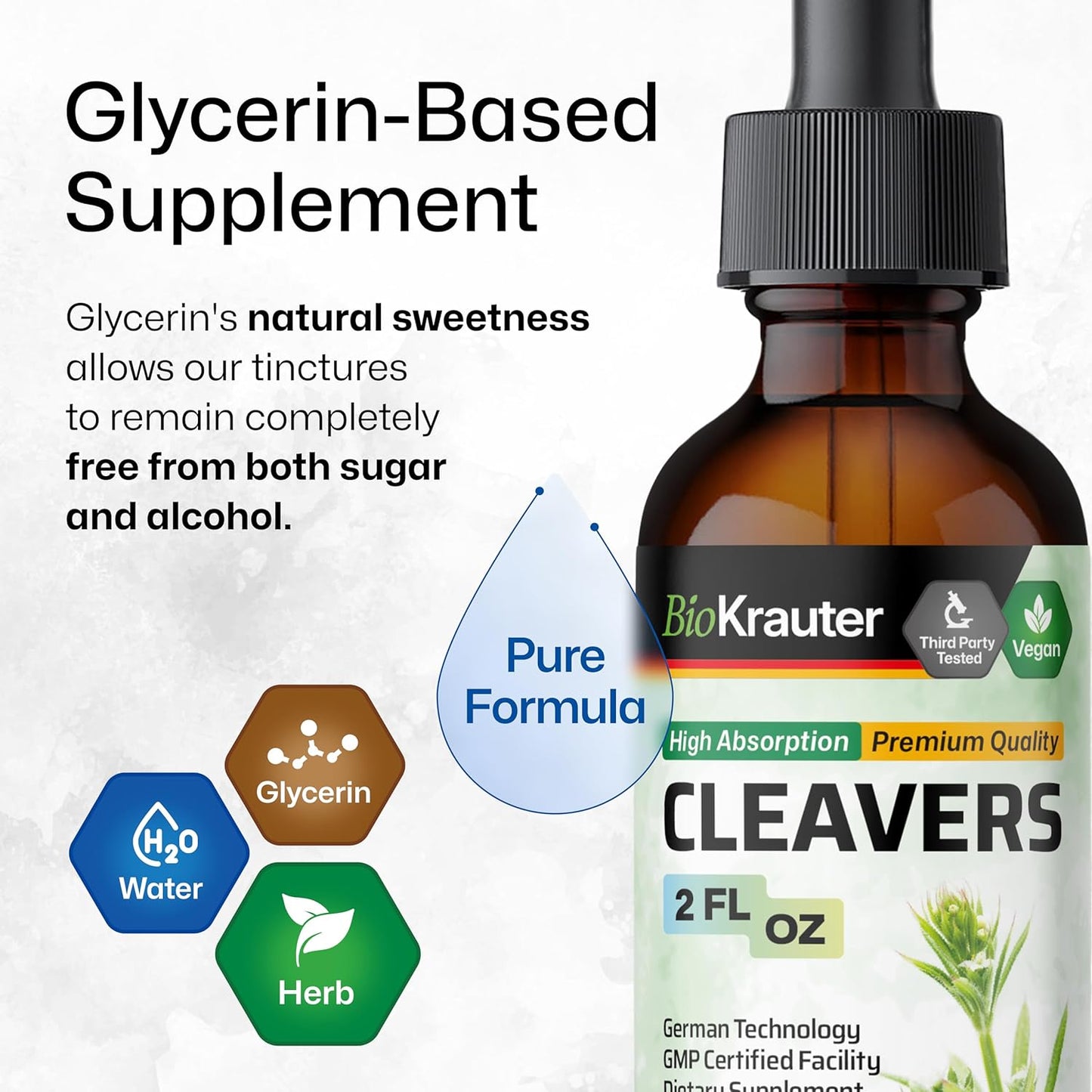 Cleavers Herb Liquid Extract - Natural Detox Tincture - Vegan, Alcohol & Sugar Free - 2 Fl.Oz.