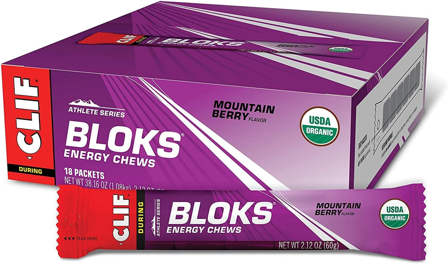 Clif Bar BLOKS - Mountain Berry Energy Chews (2.1oz, 18 Count) - Non-GMO Plant Based Fuel for Cycling & Running