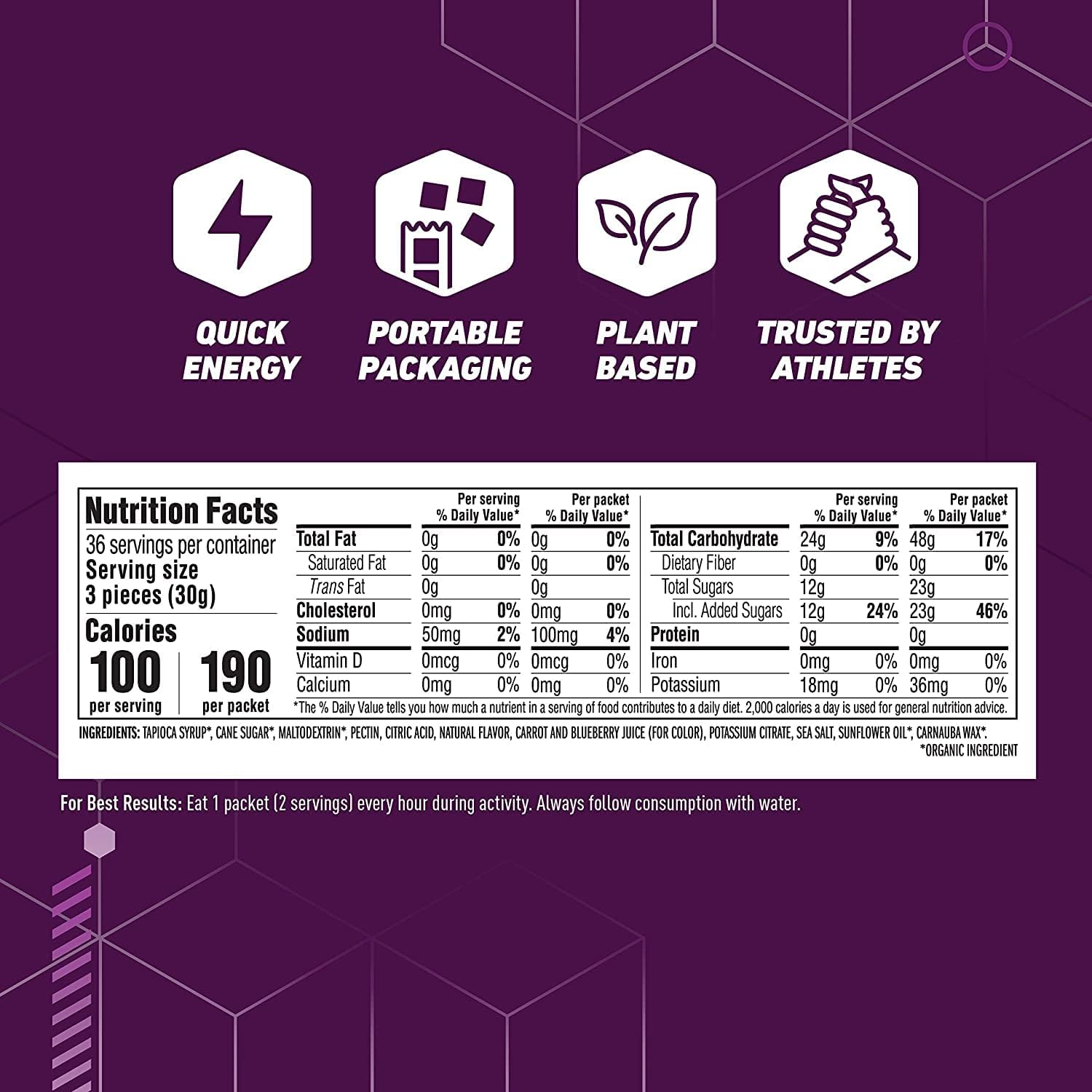 Clif Bar BLOKS - Mountain Berry Energy Chews (2.1oz, 18 Count) - Non-GMO Plant Based Fuel for Cycling & Running