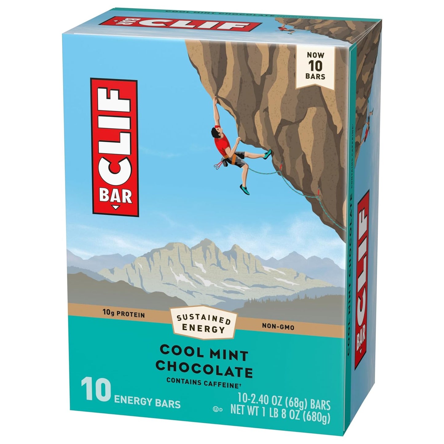 CLIF BAR Cool Mint Chocolate Caffeine Energy Bars with Organic Oats, Non-GMO Plant Based Protein (10 Pack)