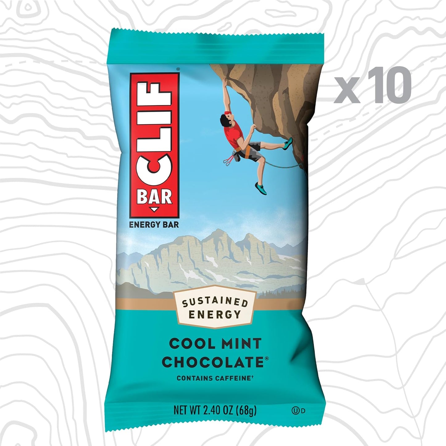 CLIF BAR Cool Mint Chocolate Caffeine Energy Bars with Organic Oats, Non-GMO Plant Based Protein (10 Pack)