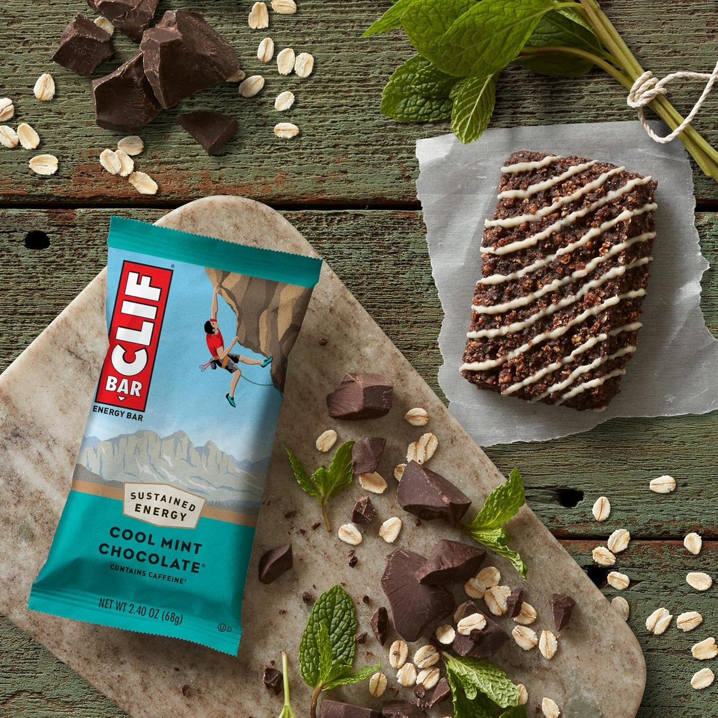 CLIF BAR Cool Mint Chocolate Caffeine Energy Bars with Organic Oats, Non-GMO Plant Based Protein (10 Pack)