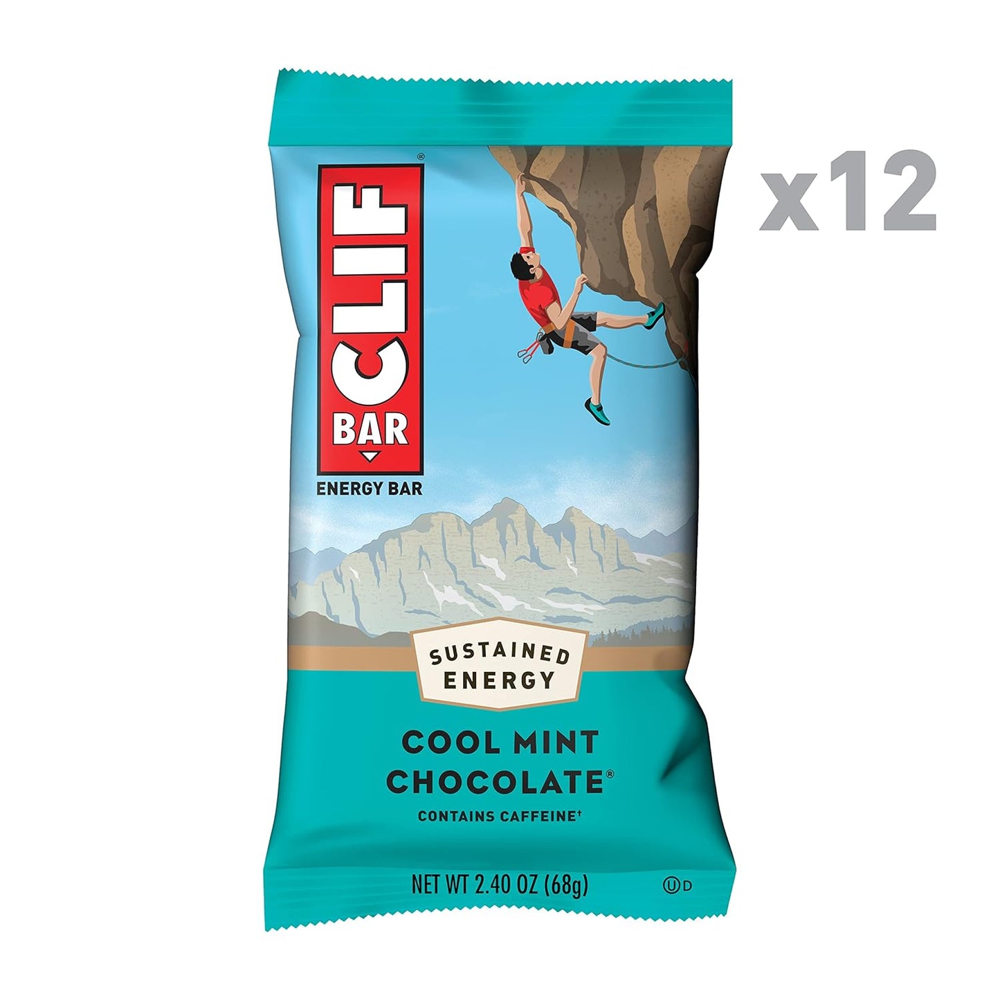 CLIF BARS Cool Mint Chocolate Energy Bars with Caffeine - Organic Oats, Plant Based, Vegetarian, Kosher - 2.4 oz Protein Bars, 12 Count