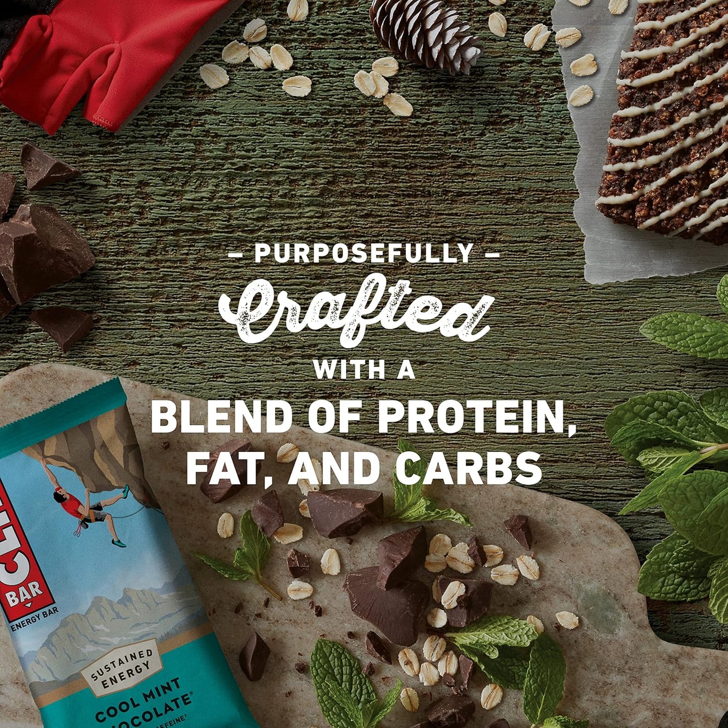 CLIF BARS Cool Mint Chocolate Energy Bars with Caffeine - Organic Oats, Plant Based, Vegetarian, Kosher - 2.4 oz Protein Bars, 12 Count