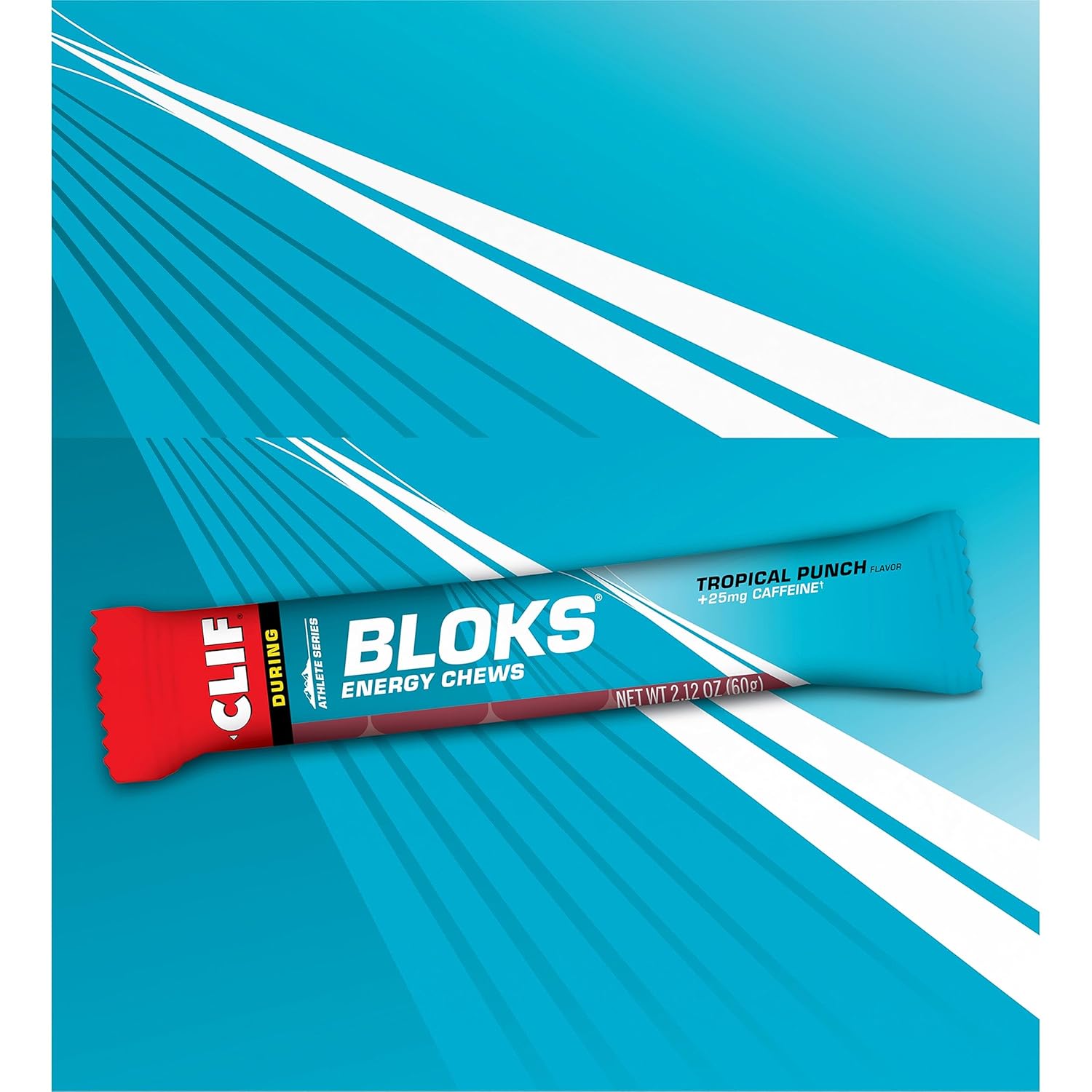 CLIF BLOKS Energy Chews - Tropical Punch Flavor with Caffeine - Non-GMO - Plant Based - Fast Fuel for Cycling and Running - Includes Carbohydrates and Electrolytes - 2.12 oz (18 Count)