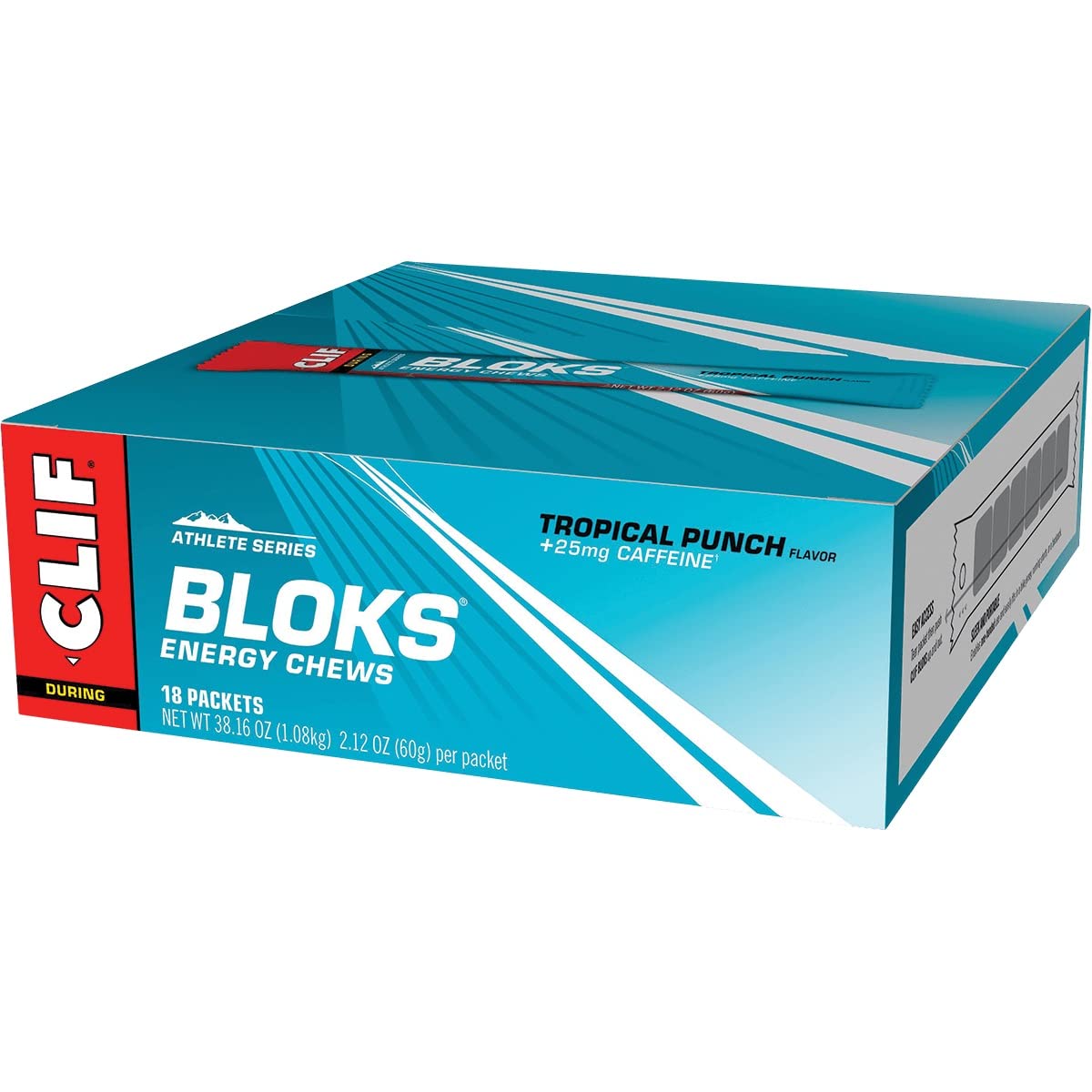CLIF BLOKS Energy Chews - Tropical Punch Flavor with Caffeine - Non-GMO - Plant Based - Fast Fuel for Cycling and Running - Includes Carbohydrates and Electrolytes - 2.12 oz (18 Count)