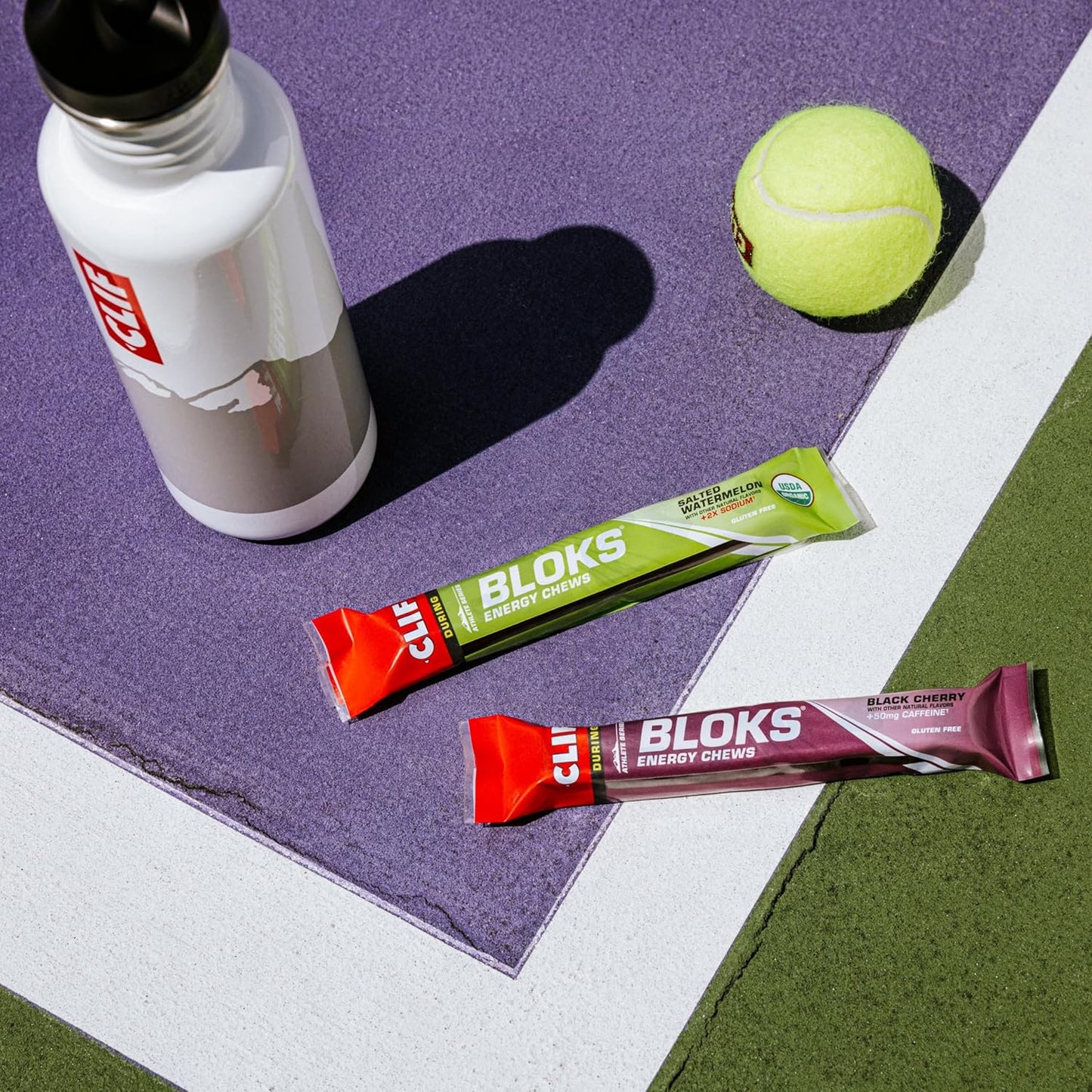 CLIF BLOKS Energy Chews - Tropical Punch Flavor with Caffeine - Non-GMO - Plant Based - Fast Fuel for Cycling and Running - Includes Carbohydrates and Electrolytes - 2.12 oz (18 Count)