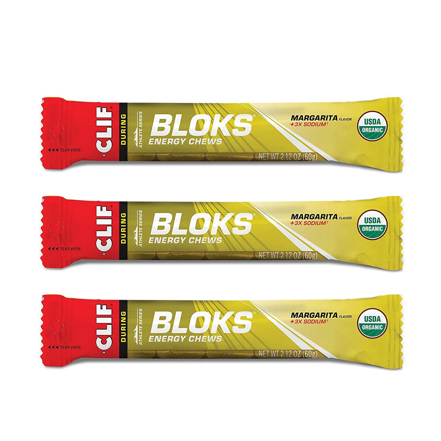 CLIF BLOKS Margarita with Salt Energy Chews 3X Sodium Electrolytes Cycling Running Snack (2.1oz, 3 Pack)