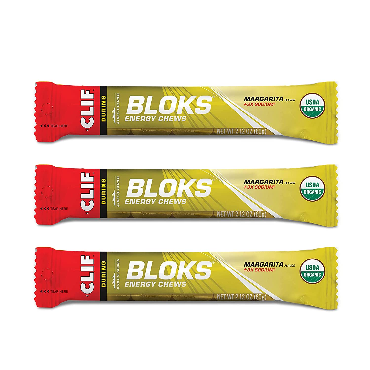 CLIF BLOKS Margarita with Salt Energy Chews 3X Sodium Electrolytes Cycling Running Snack (2.1oz, 3 Pack)