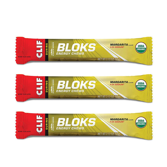 CLIF BLOKS Margarita with Salt Energy Chews 3X Sodium Electrolytes Cycling Running Snack (2.1oz, 3 Pack)