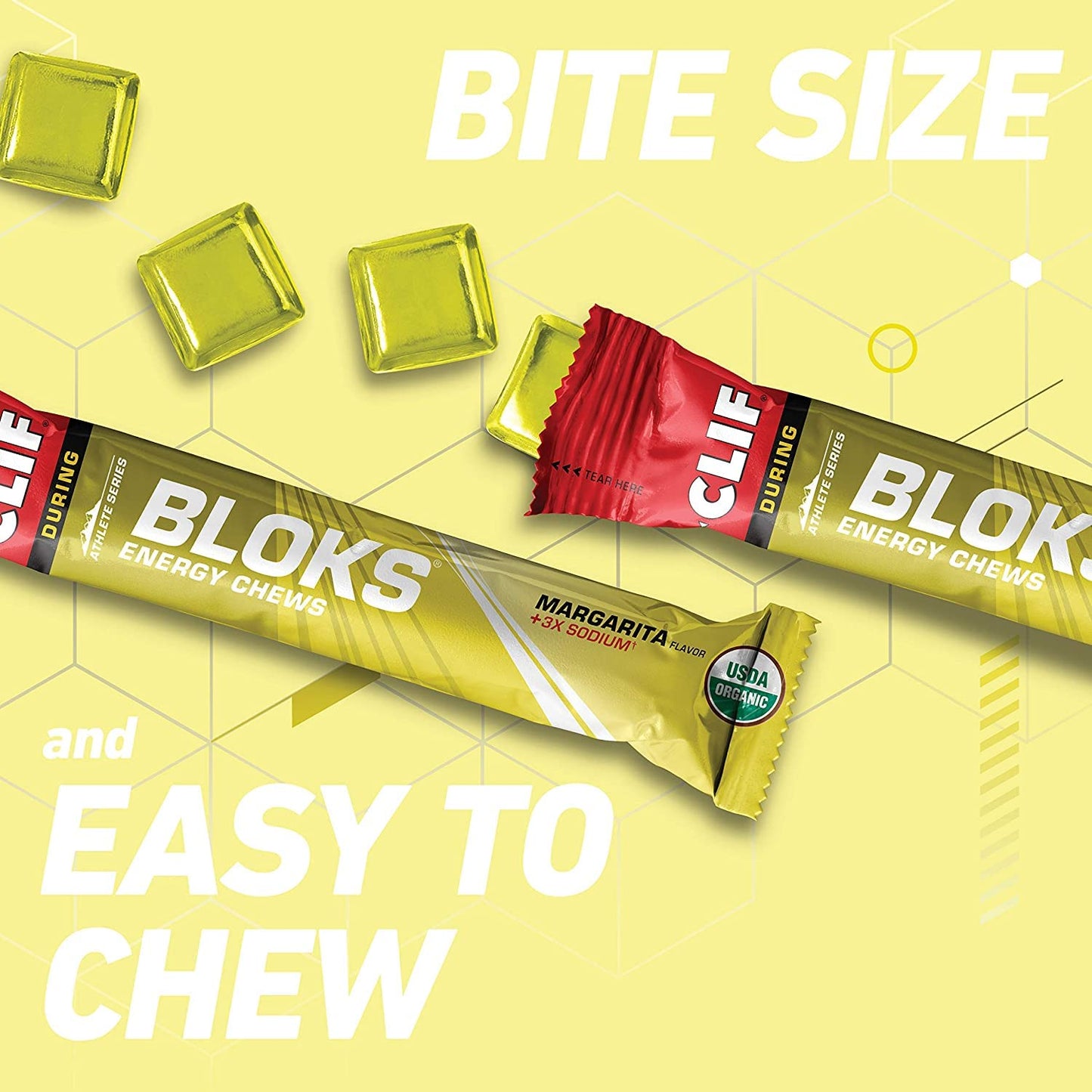 CLIF BLOKS Margarita with Salt Energy Chews 3X Sodium Electrolytes Cycling Running Snack (2.1oz, 3 Pack)