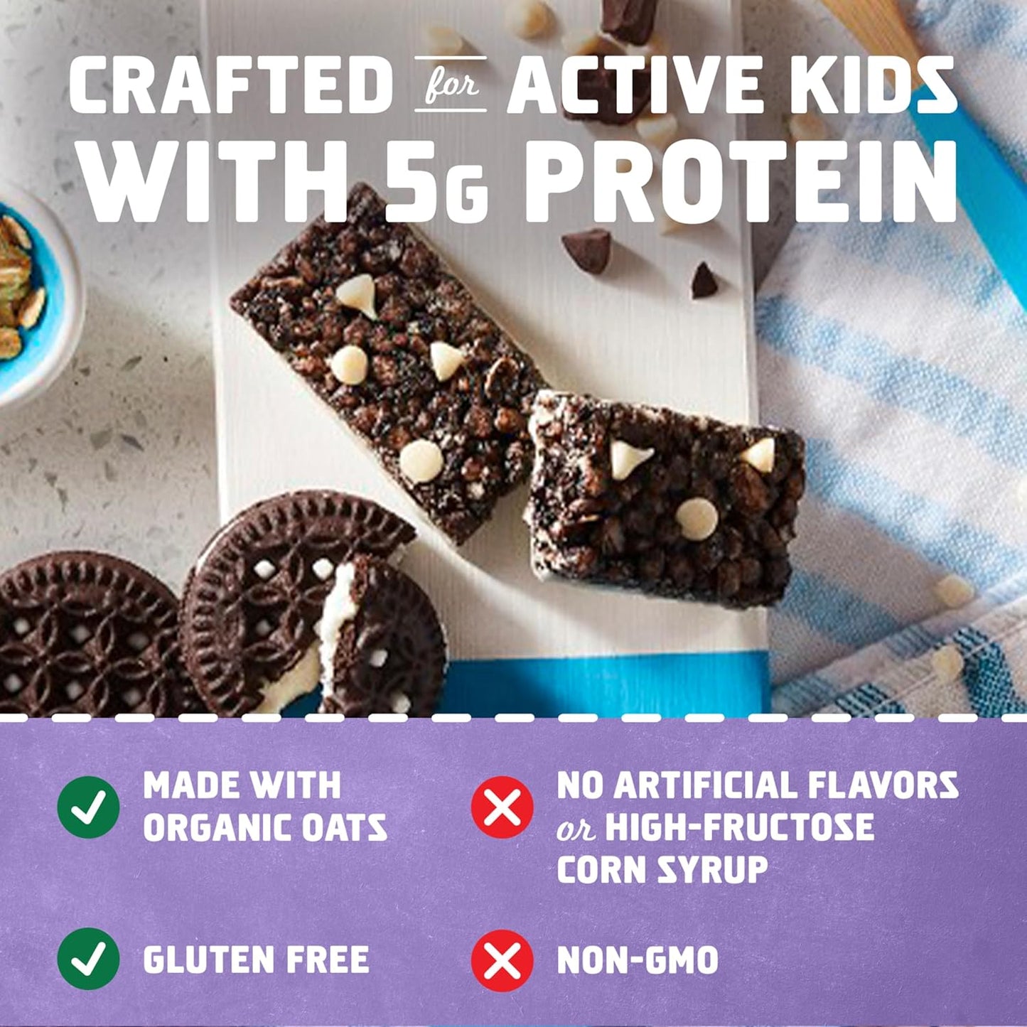 Clif Kid ZBar Protein Bars - Cookies 'n Creme Flavor - Crispy Snack Bars - Organic Oats - Non-GMO - 5g Protein - Gluten-Free (15 Pack)