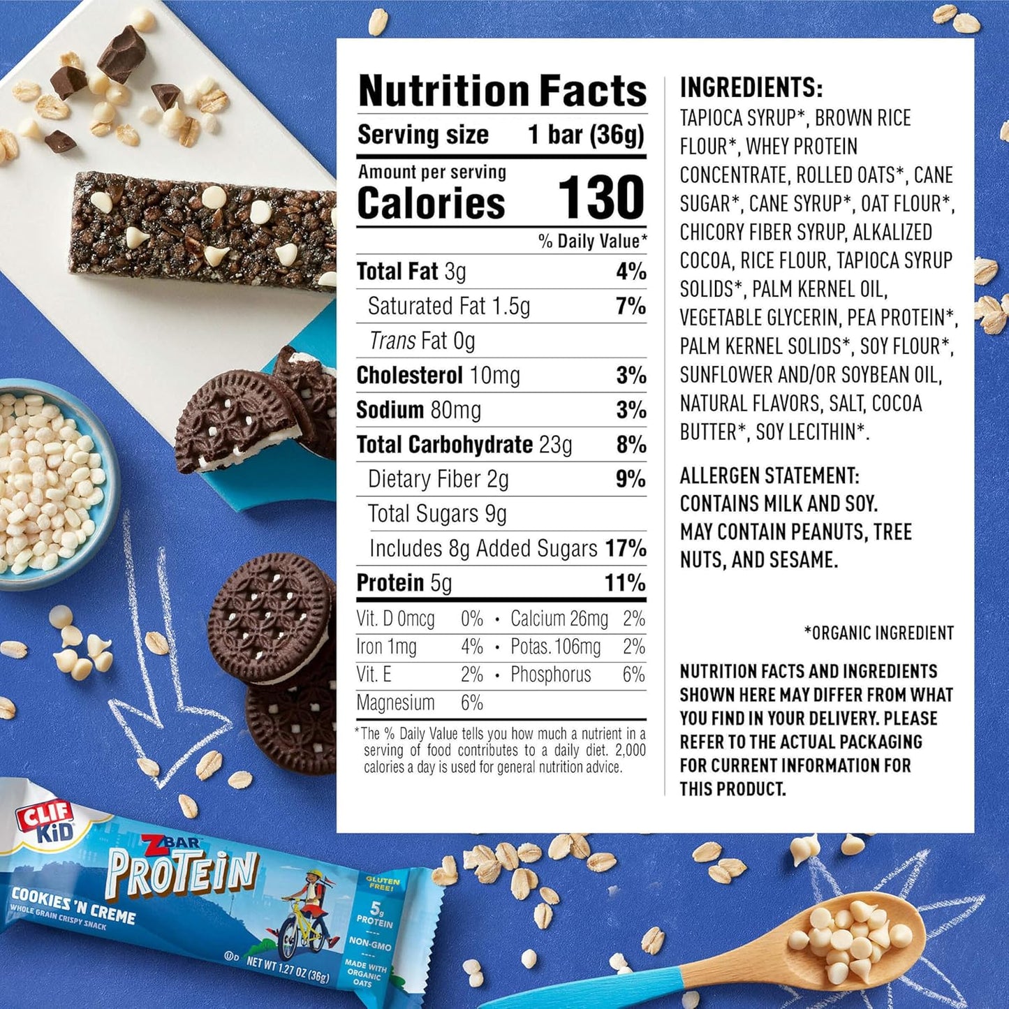 Clif Kid ZBar Protein Bars - Cookies 'n Creme Flavor - Crispy Snack Bars - Organic Oats - Non-GMO - 5g Protein - Gluten-Free (15 Pack)